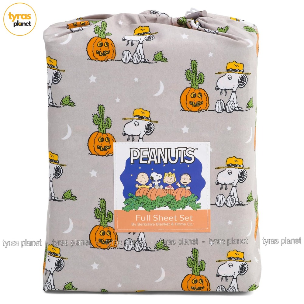 Peanuts Halloween Full Sheet Set Berkshire Blanket Snoopy Pumpkin Grey 4pc NEW